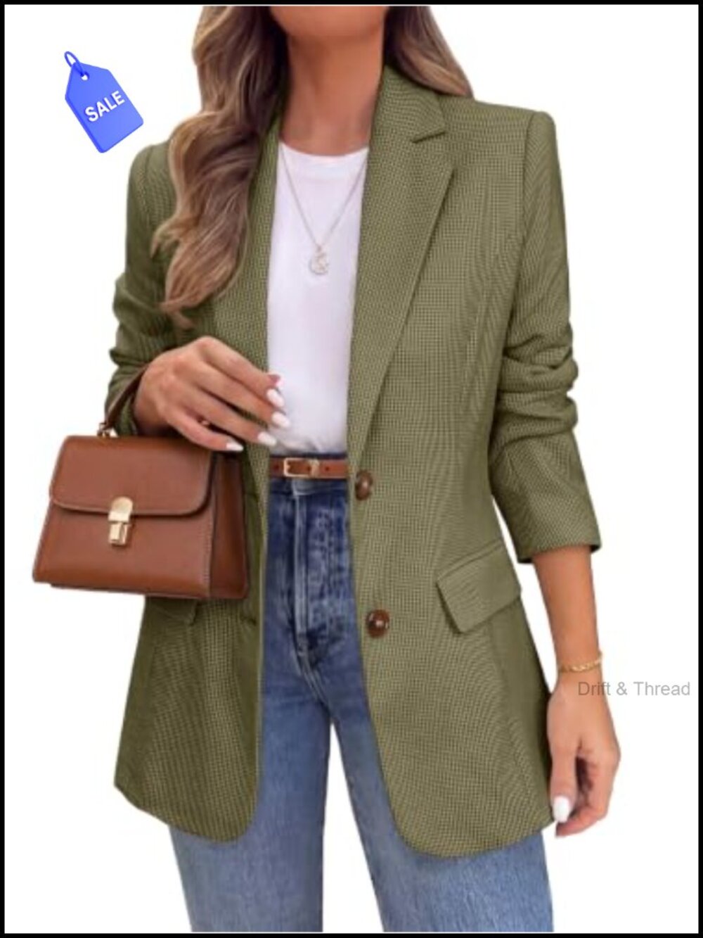Women's Houndstooth Plaid Tweed Blazer Business Casual Suit Jacket